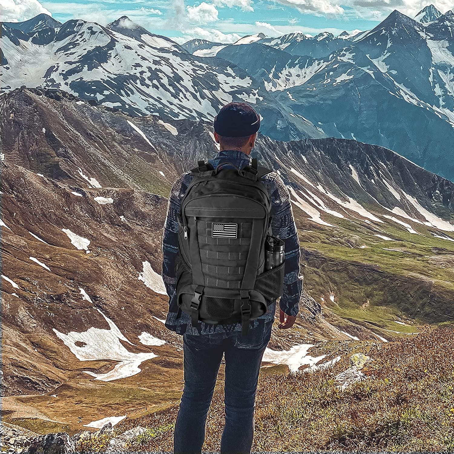 Jueachy Tactical Backpack for Men Hiking Day Pack Molle Military Rucksack Waterproof 30L EDC Bag with USA Flag Patch - Image 7
